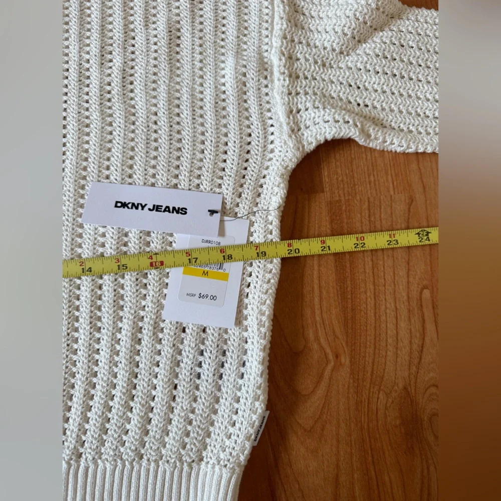 DKNY Jeans Women’s M Open Stitch Long Sleeve Cotton Sweater White Knitted Beach - Picture 5 of 12